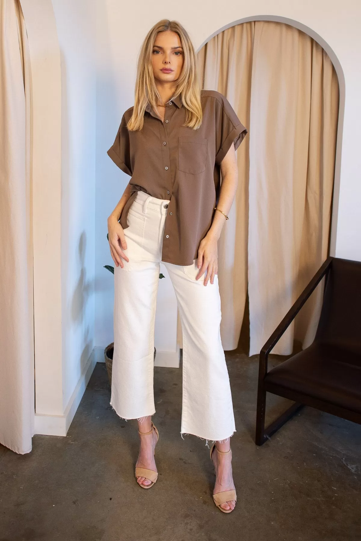 Clarke Mocha Button Down Top