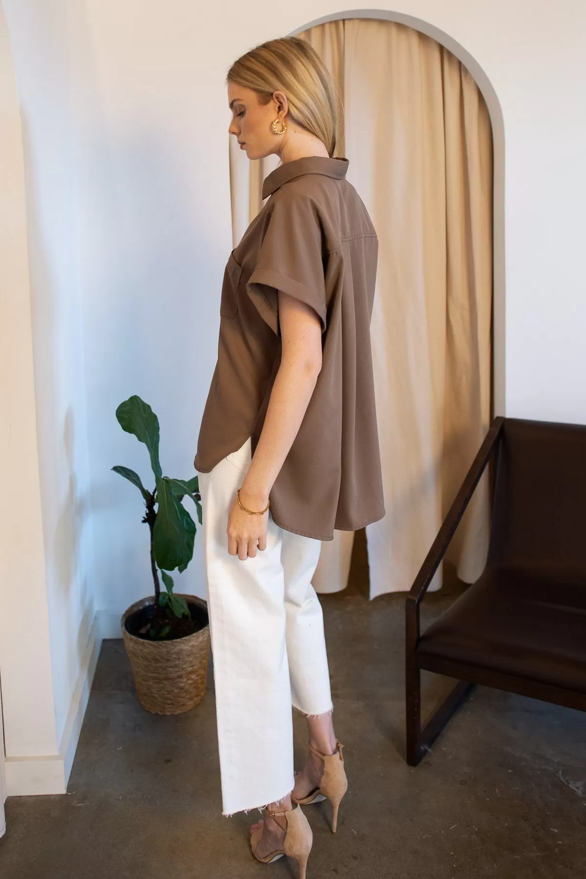 Clarke Mocha Button Down Top