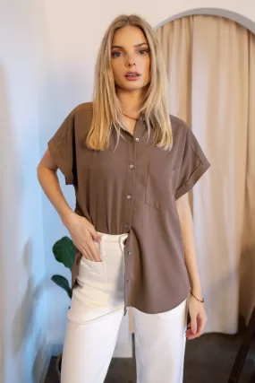 Clarke Mocha Button Down Top