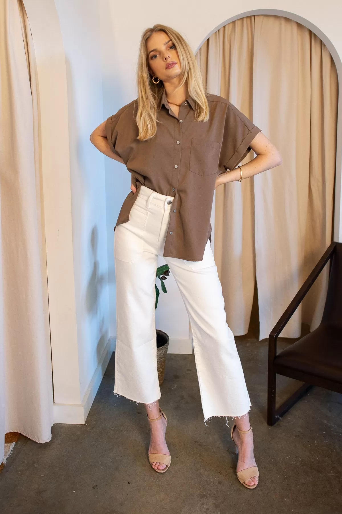 Clarke Mocha Button Down Top