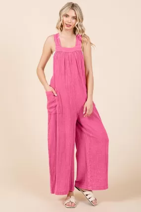 Culture Code Full Size Pocketed Sleeveless Wide Leg Overalls