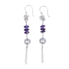 Dangle Ear Wires: Pearls, Amethyst, Silver