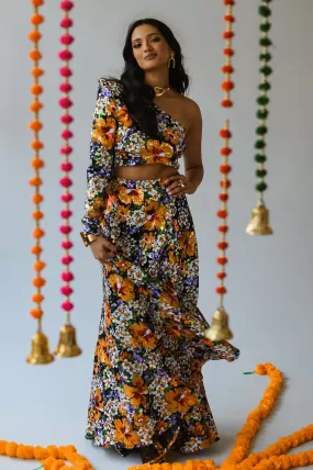 DAVINA Hibiscus Floral Sequin Lehenga Skirt