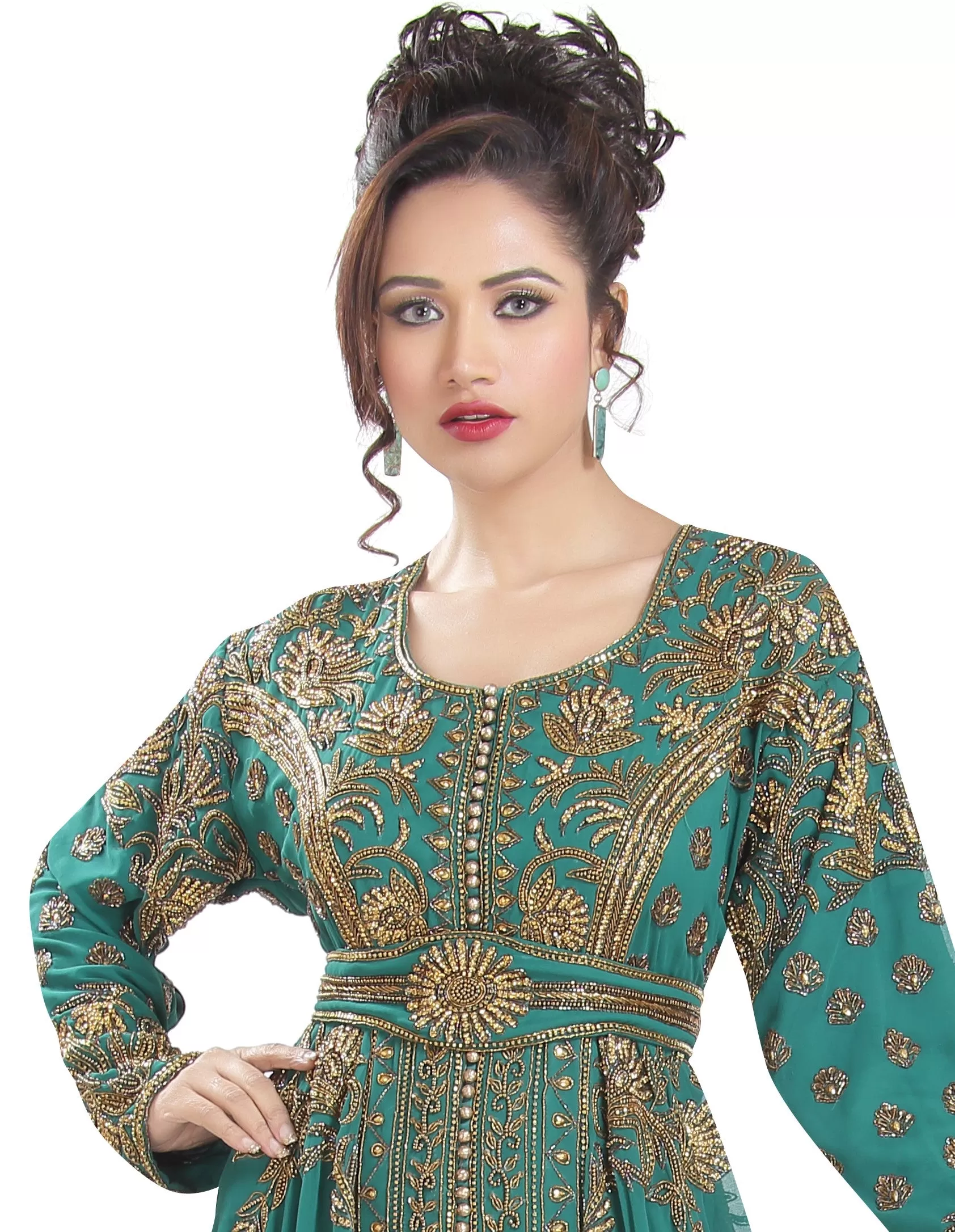 Embroidered Kaftan Ball Gown With Oriental Robe