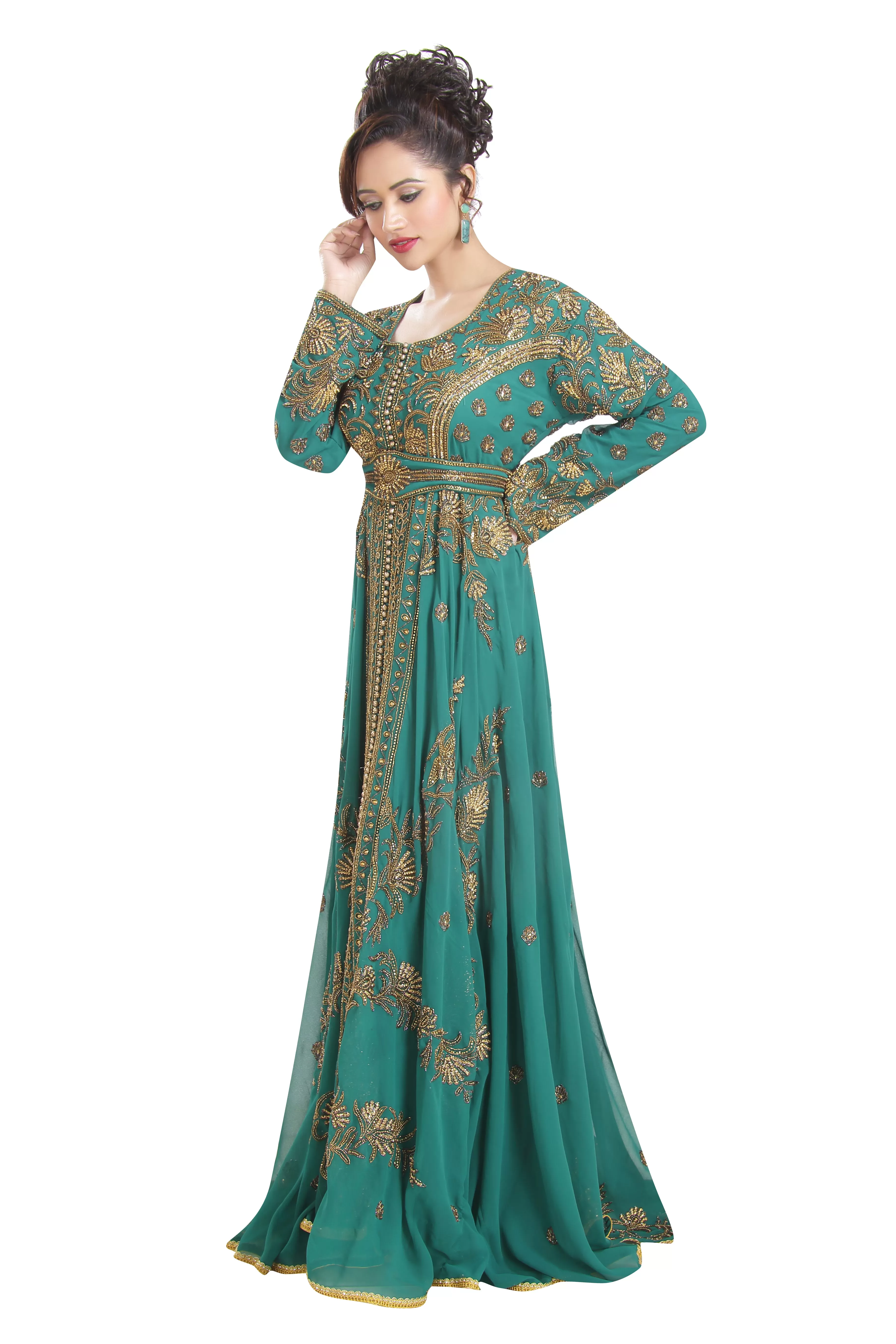 Embroidered Kaftan Ball Gown With Oriental Robe