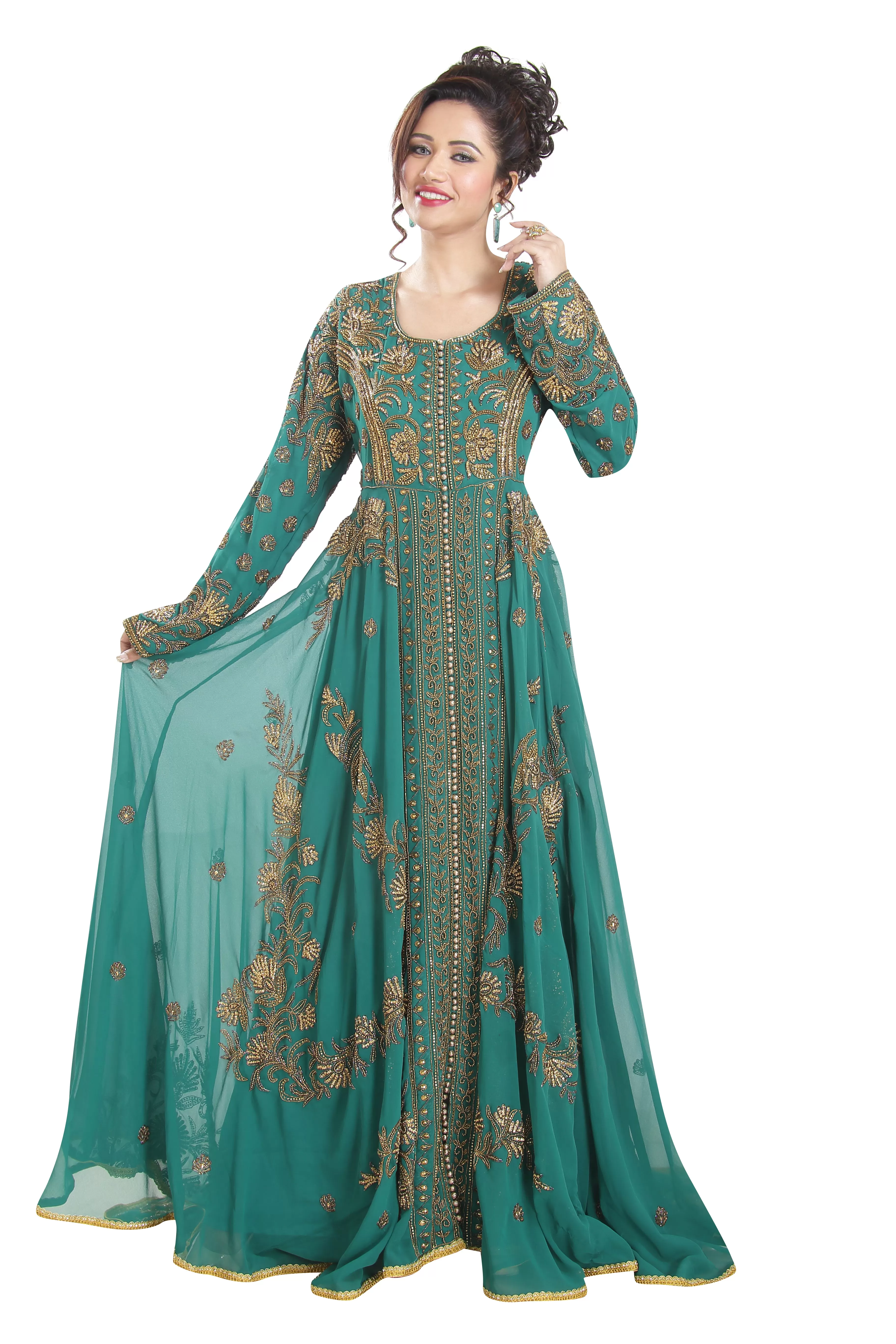 Embroidered Kaftan Ball Gown With Oriental Robe