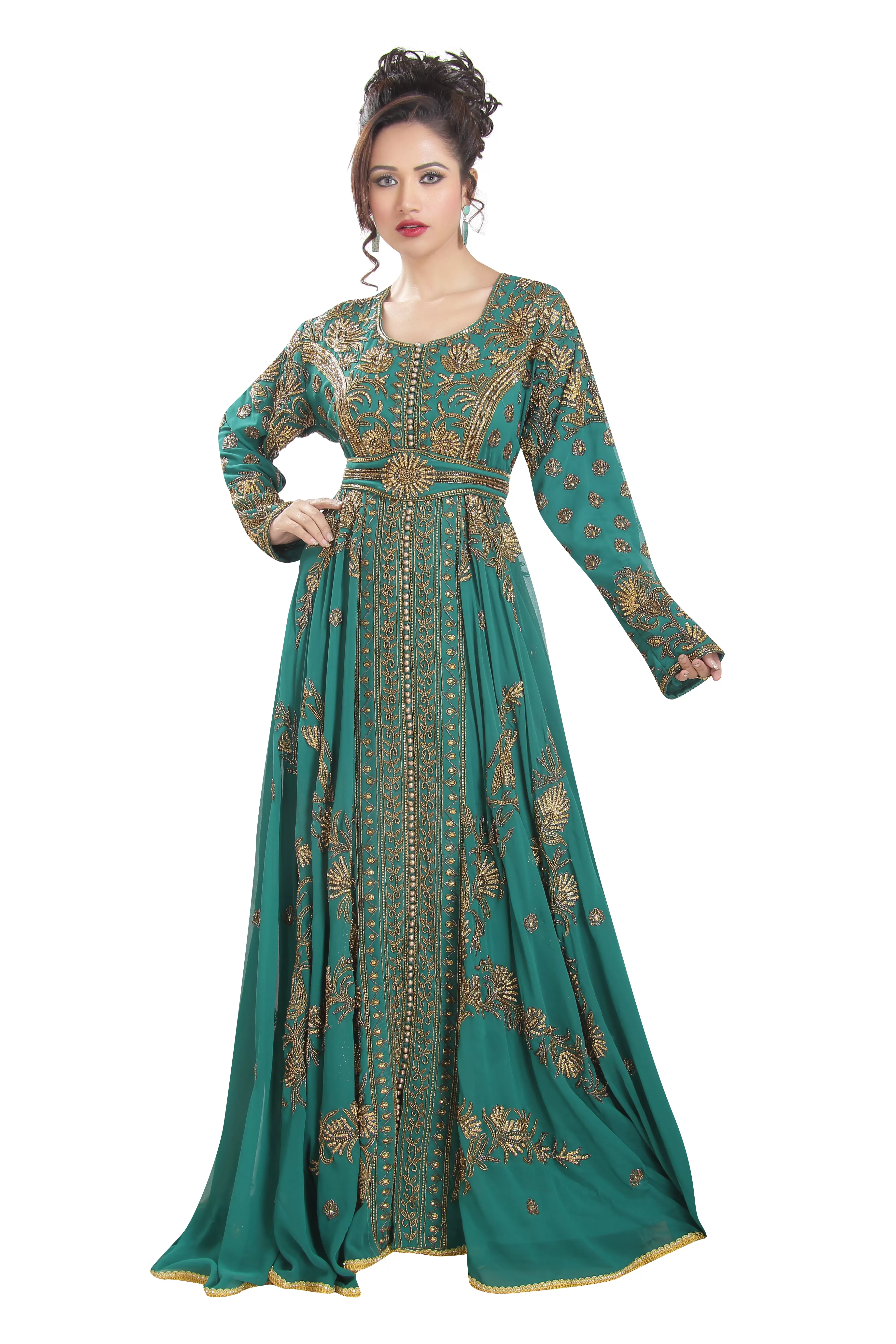 Embroidered Kaftan Ball Gown With Oriental Robe