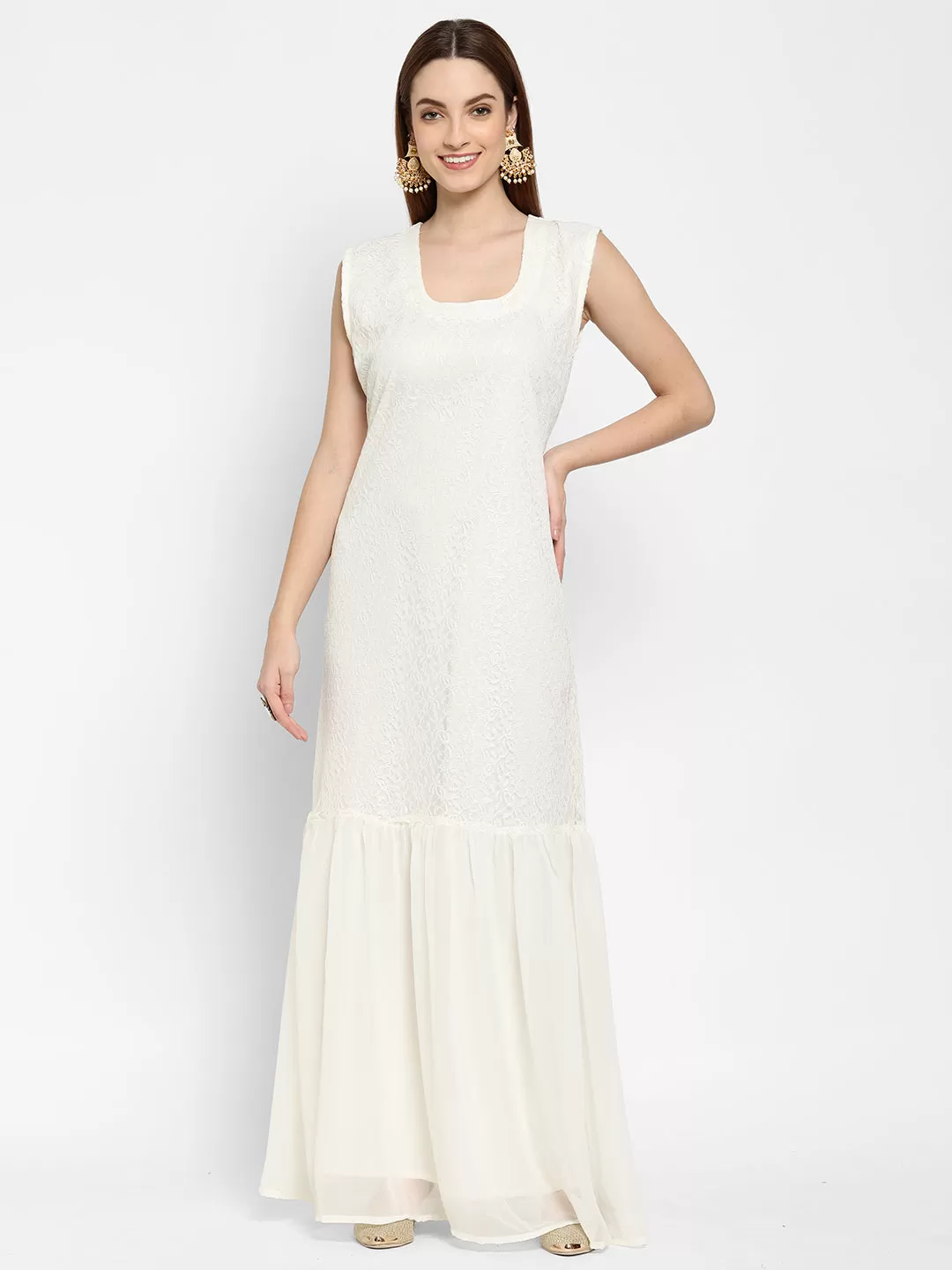 Embroidered Maxi With Lace Work