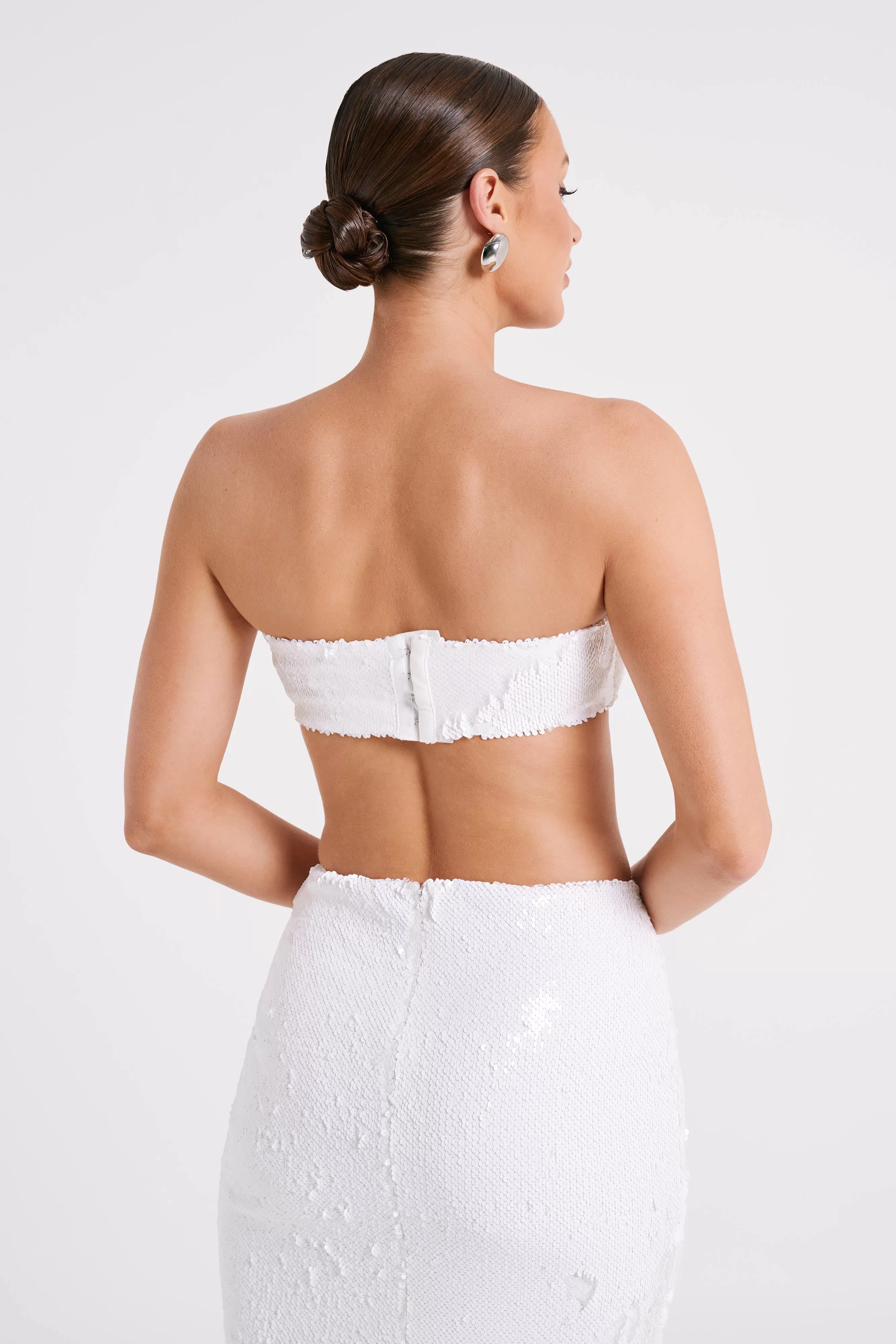 Emerie Strapless Sequin Bandeau - White