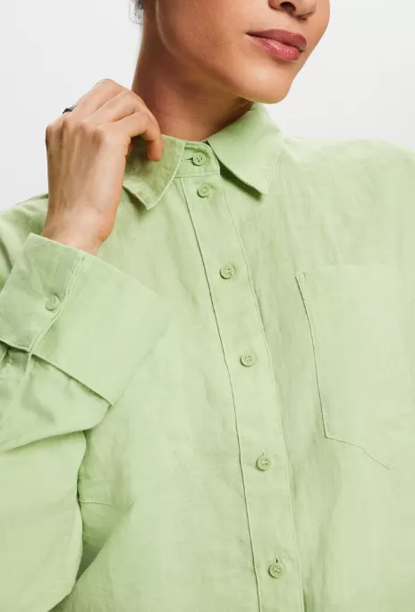 Esprit Cotton-Linen Shirt Blouse | Light Green