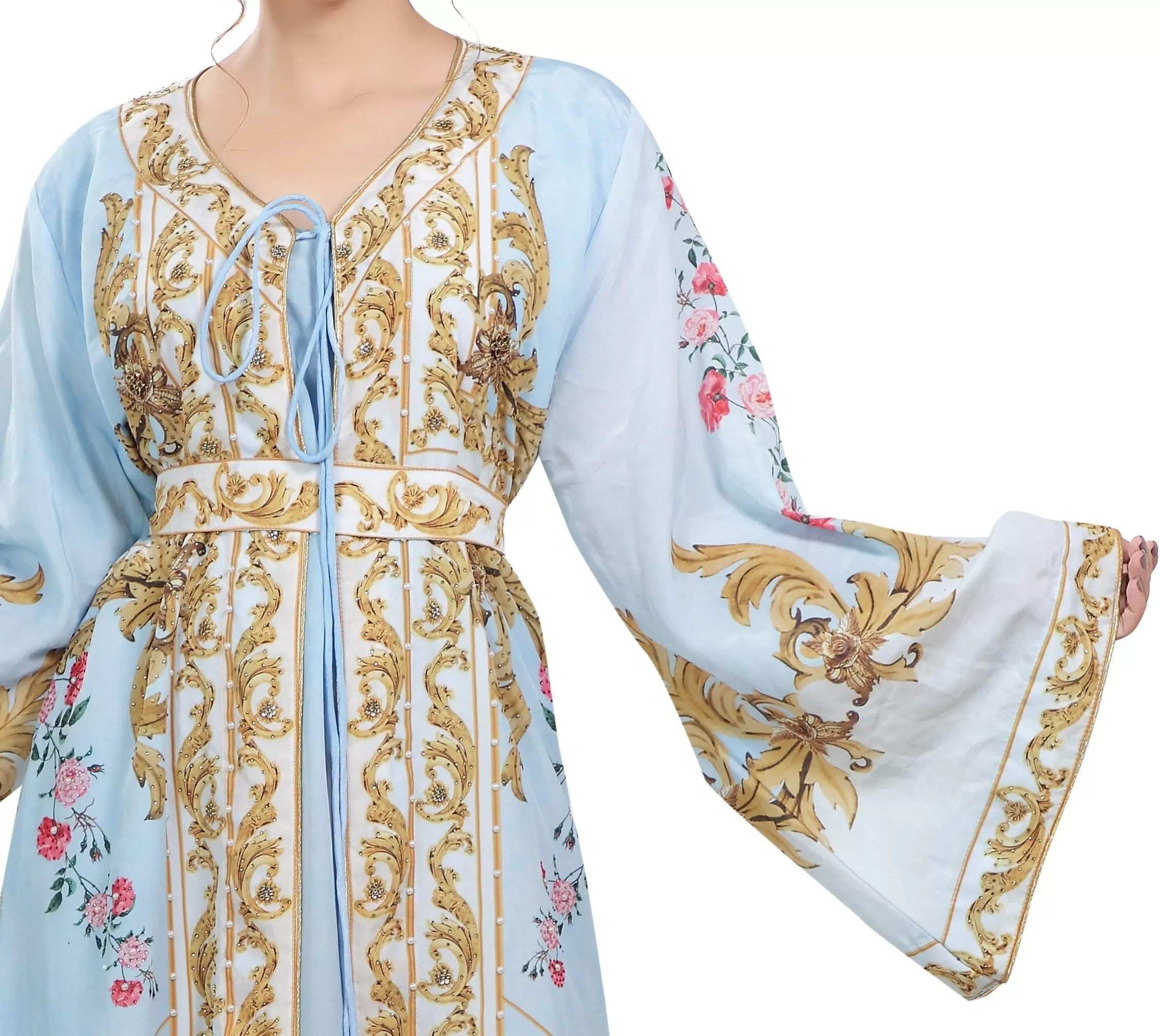 Floral Digital Printed Kaftan with Pearl Beads