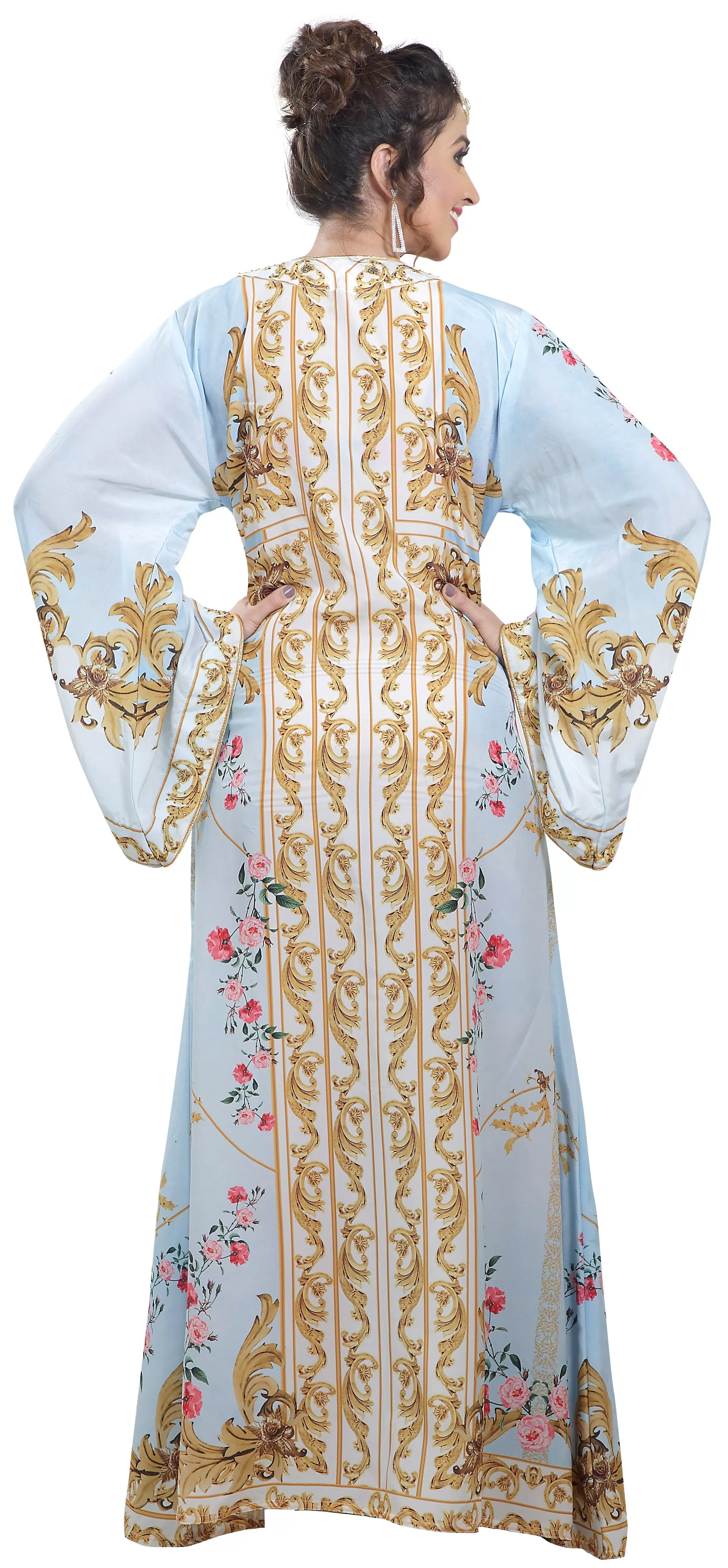 Floral Digital Printed Kaftan with Pearl Beads