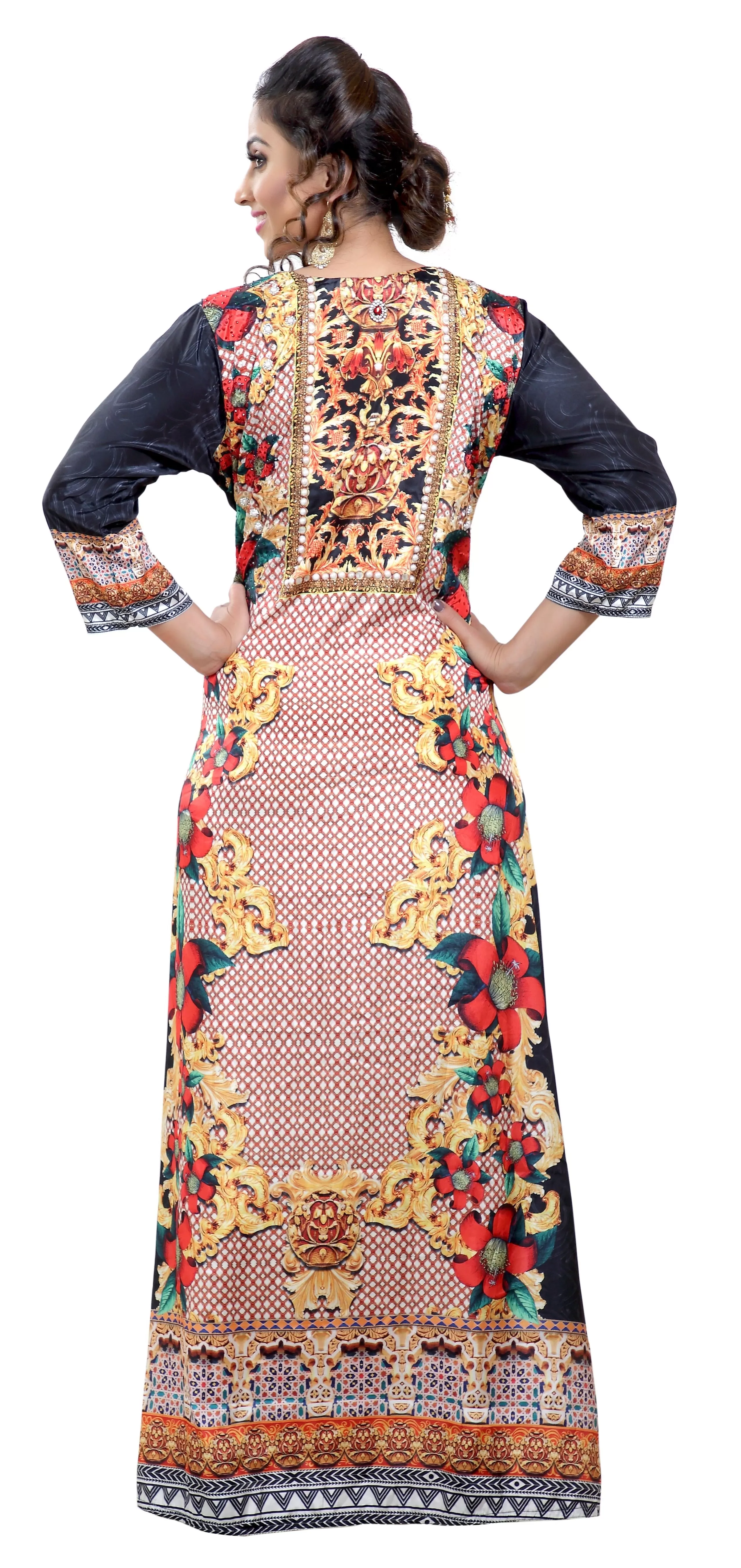 Floral Digital Printed Turkish Kaftan With Luxe Beads