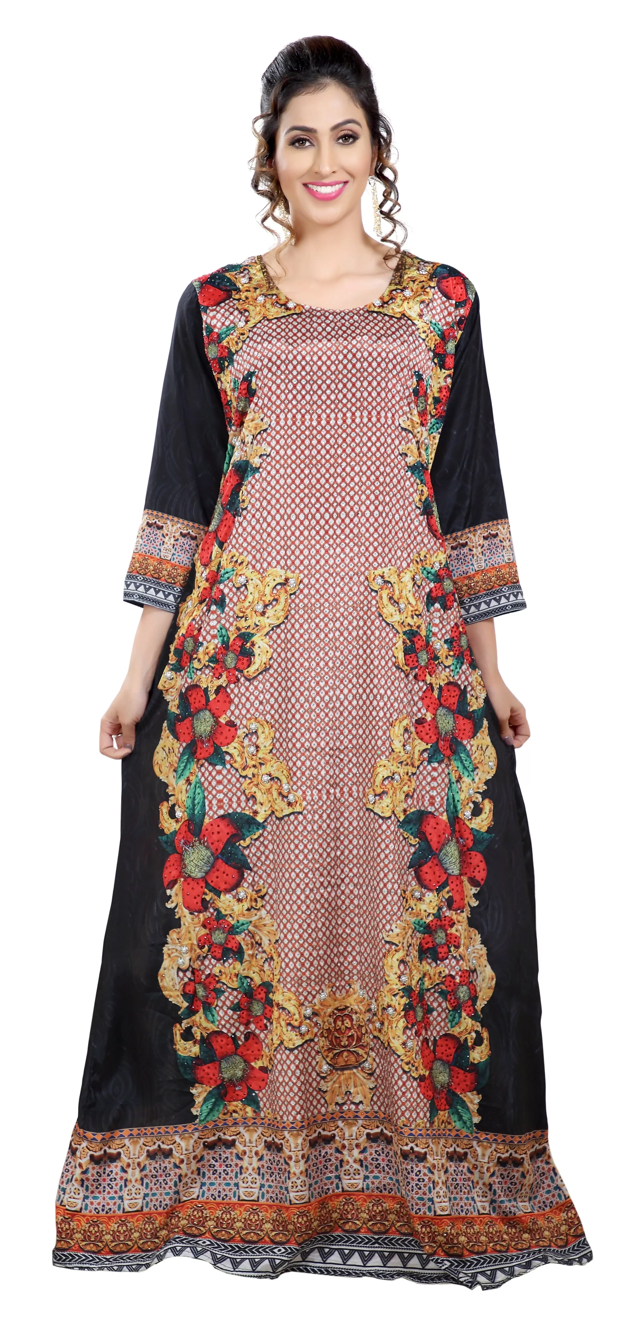 Floral Digital Printed Turkish Kaftan With Luxe Beads