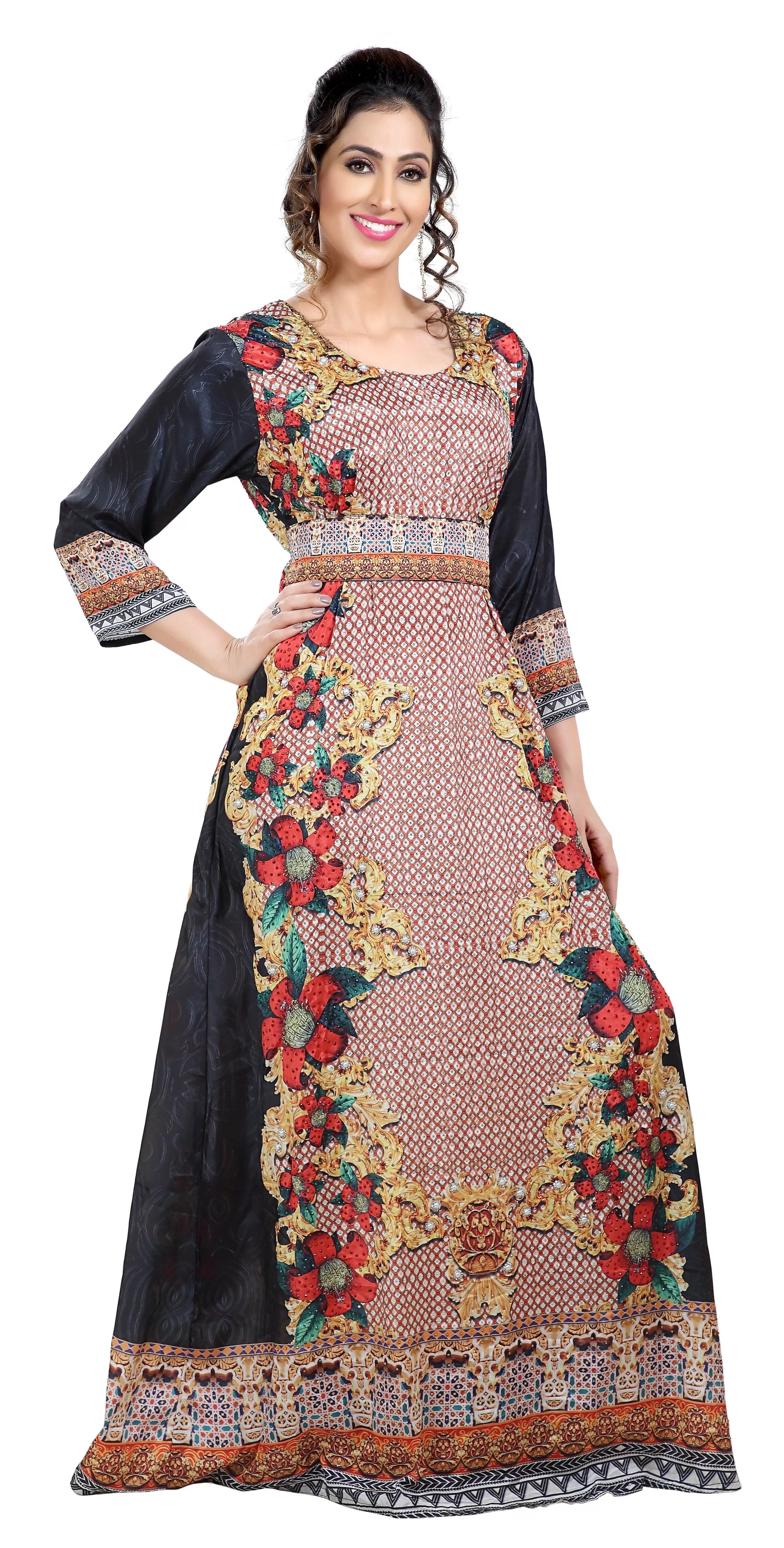 Floral Digital Printed Turkish Kaftan With Luxe Beads