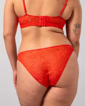 Floral Lace Bikini Briefs Fiery Red