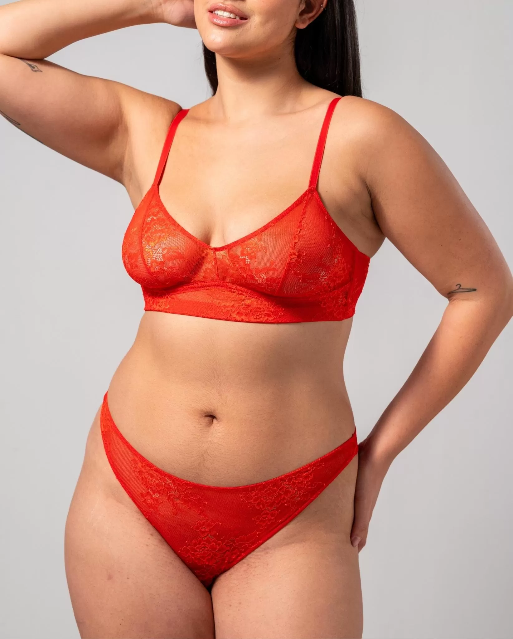 Floral Lace Bikini Briefs Fiery Red