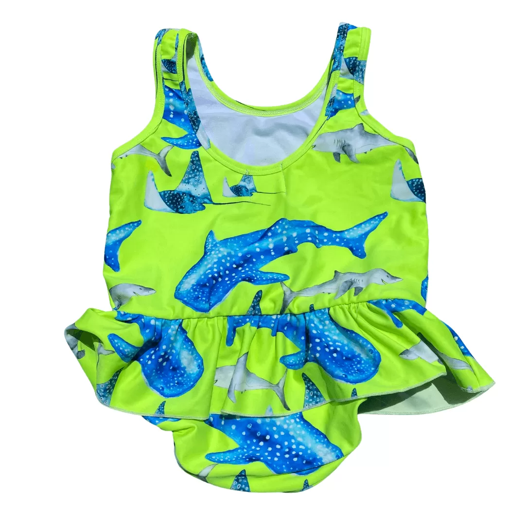 Fluro Green Sharks Girls Tutu Swimmers