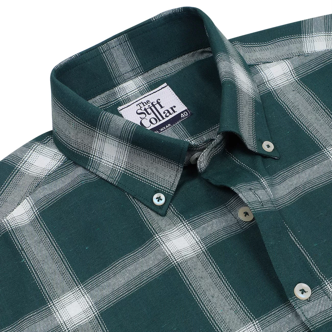 Forest Green Plaid Check Button Down Regular fit Shirt