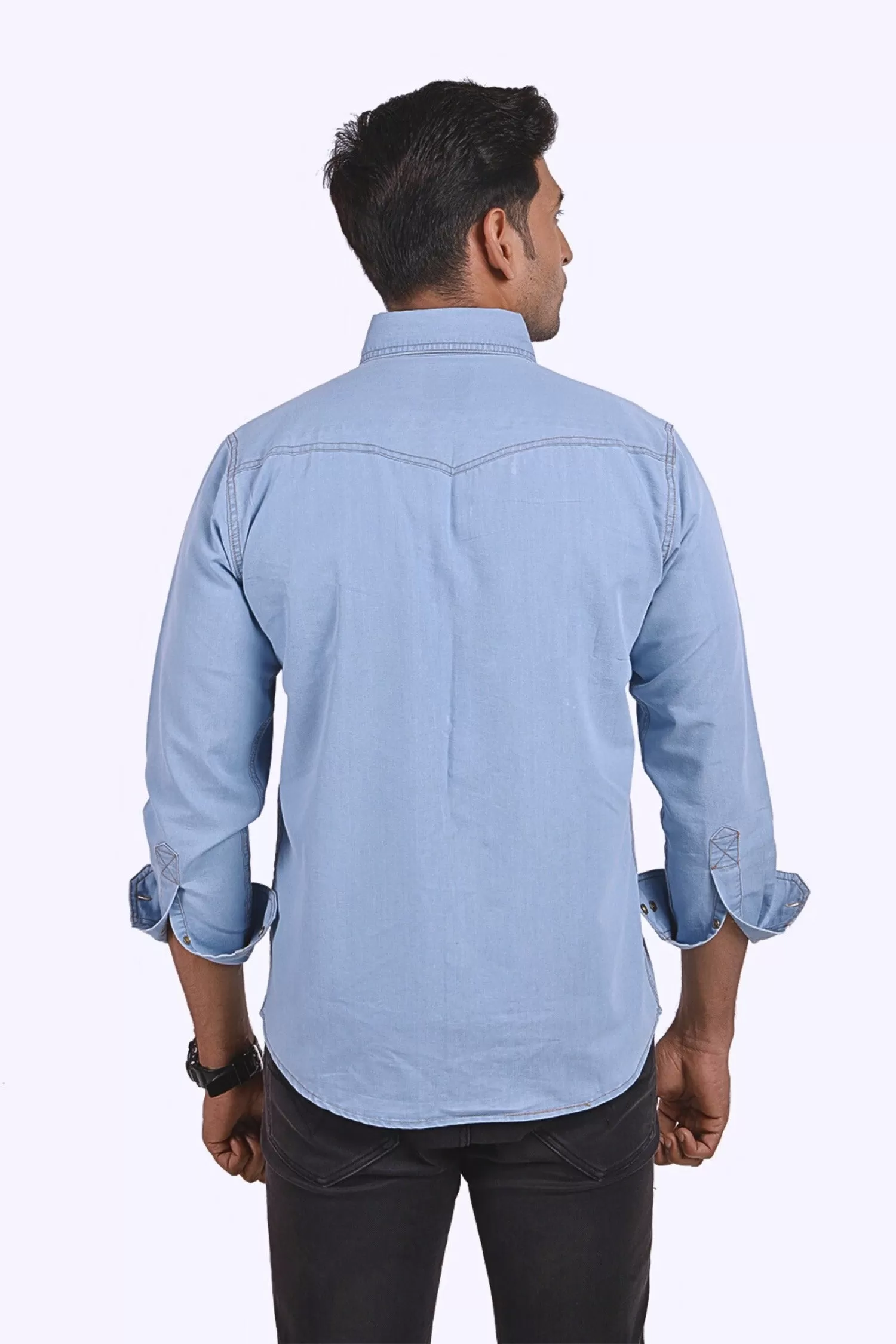 Fresh Blue Ice Denim Button Down Collar Shirt