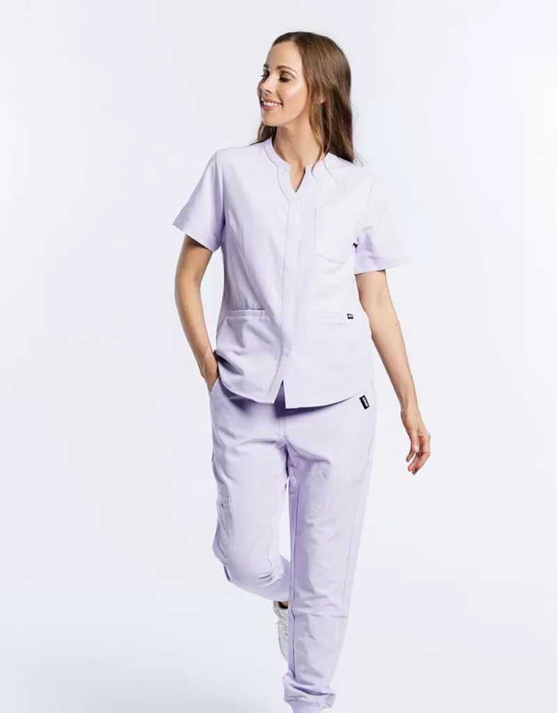 Full Button Scrub Top - Pastel Lilac