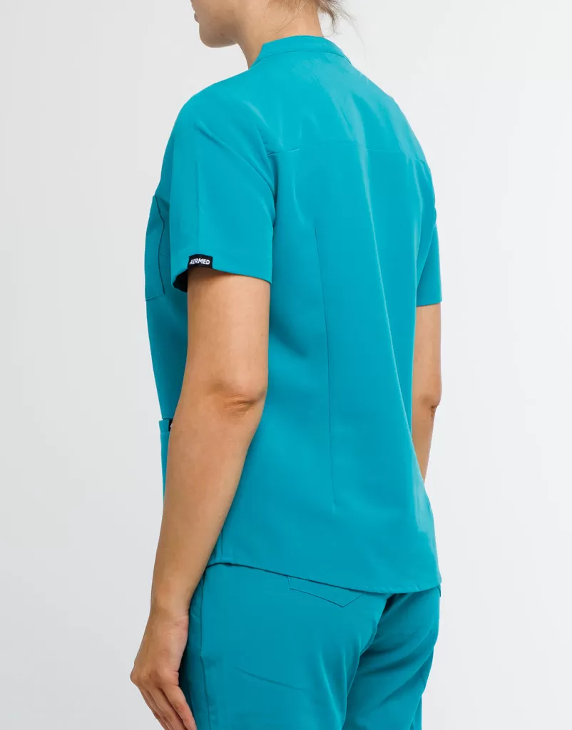 Full Button Scrub Top - Sydney Teal