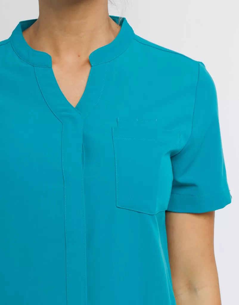 Full Button Scrub Top - Sydney Teal