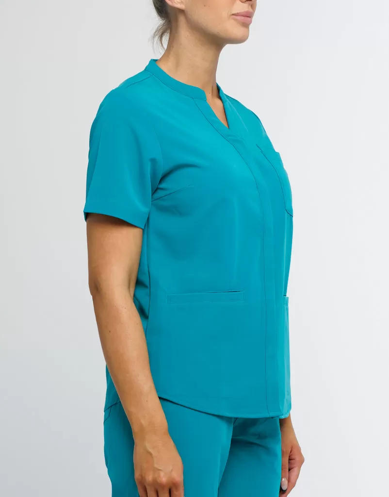 Full Button Scrub Top - Sydney Teal