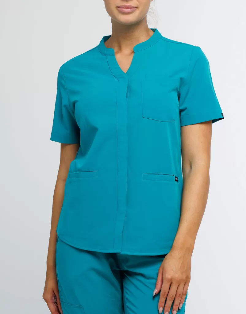 Full Button Scrub Top - Sydney Teal