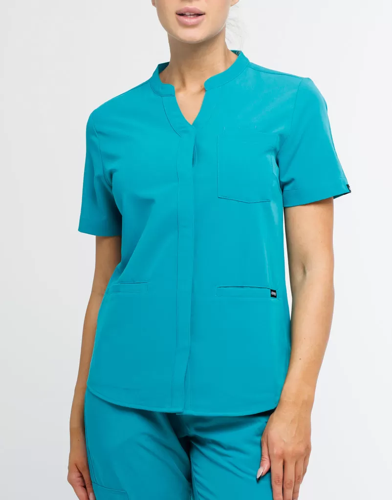 Full Button Scrub Top - Sydney Teal