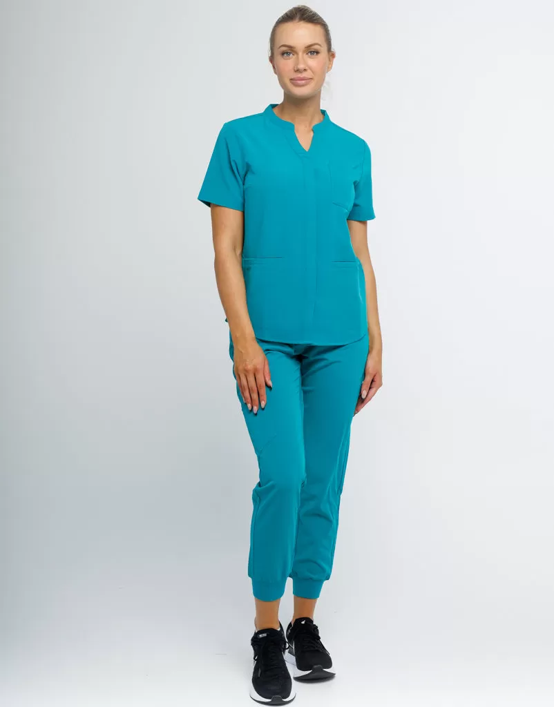 Full Button Scrub Top - Sydney Teal