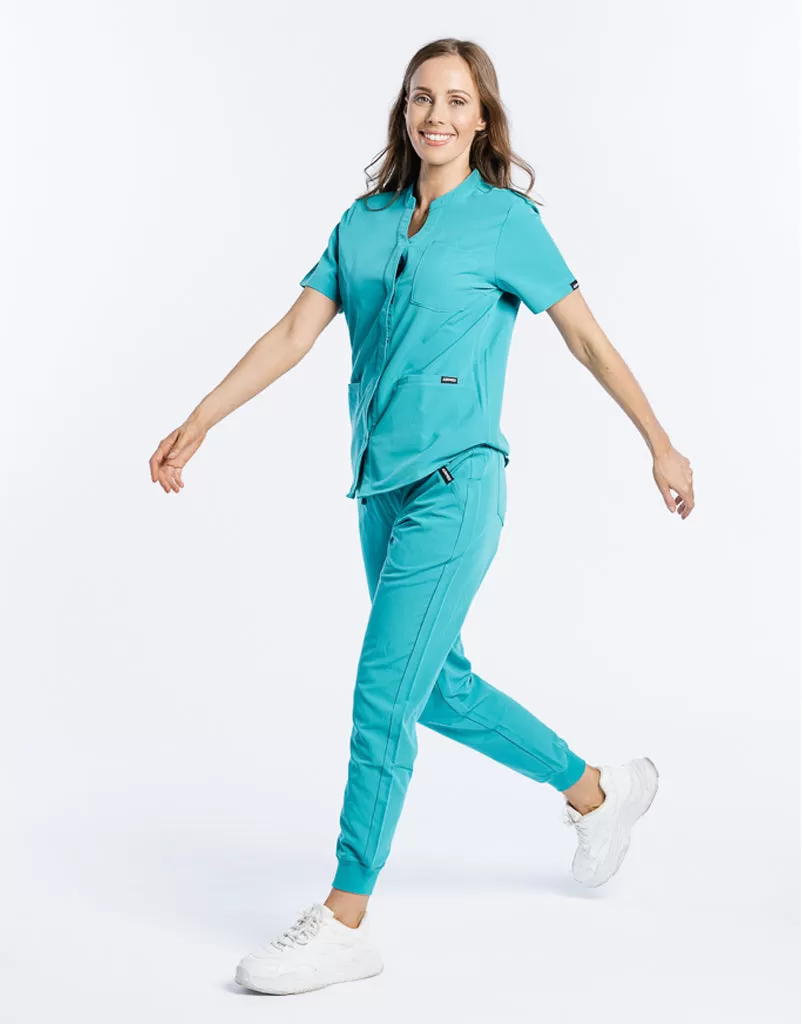 Full Button Scrub Top - Sydney Teal