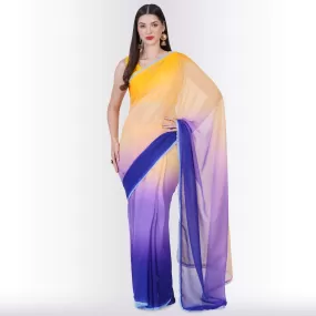 Georgette Saree in multi-color - Yellow