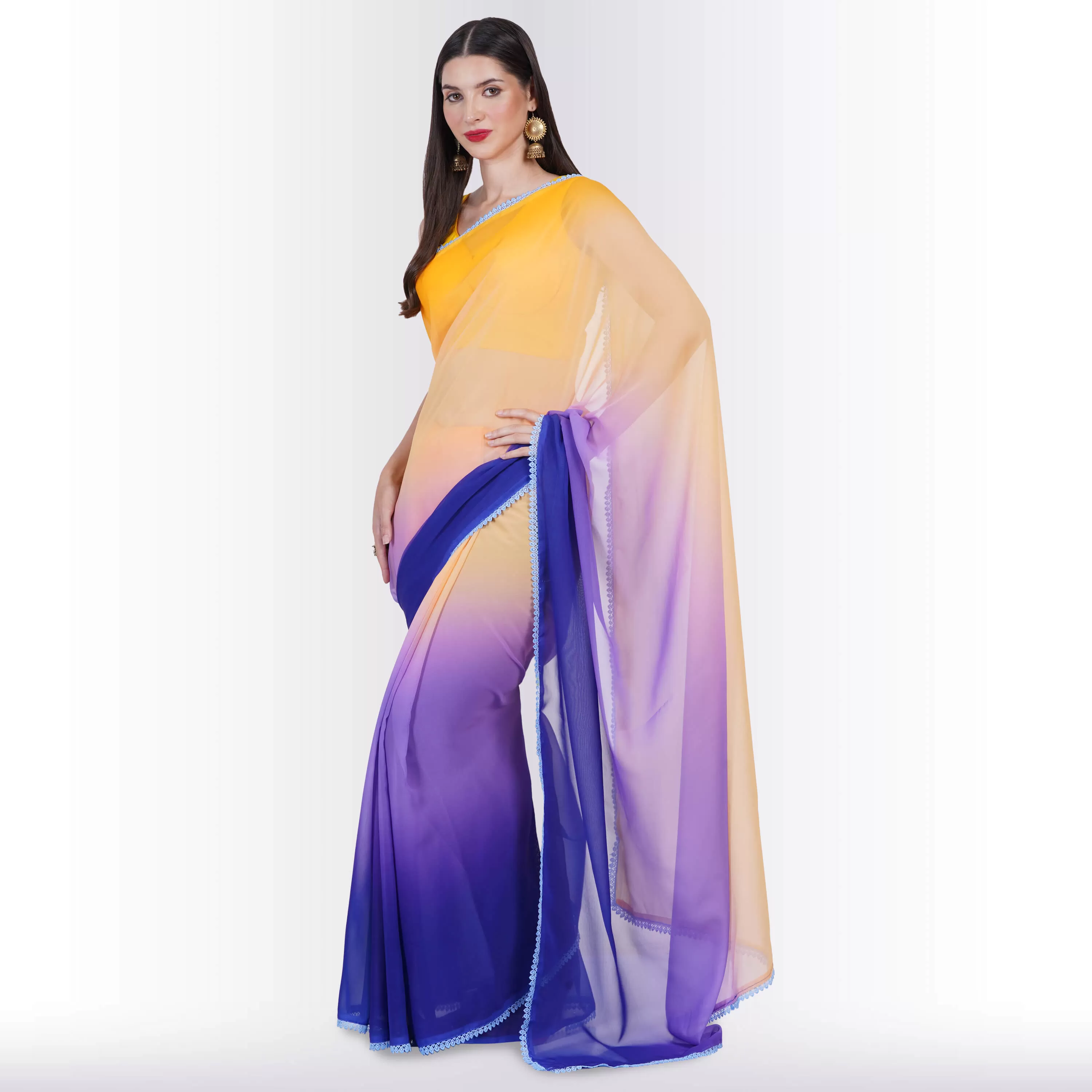 Georgette Saree in multi-color - Yellow