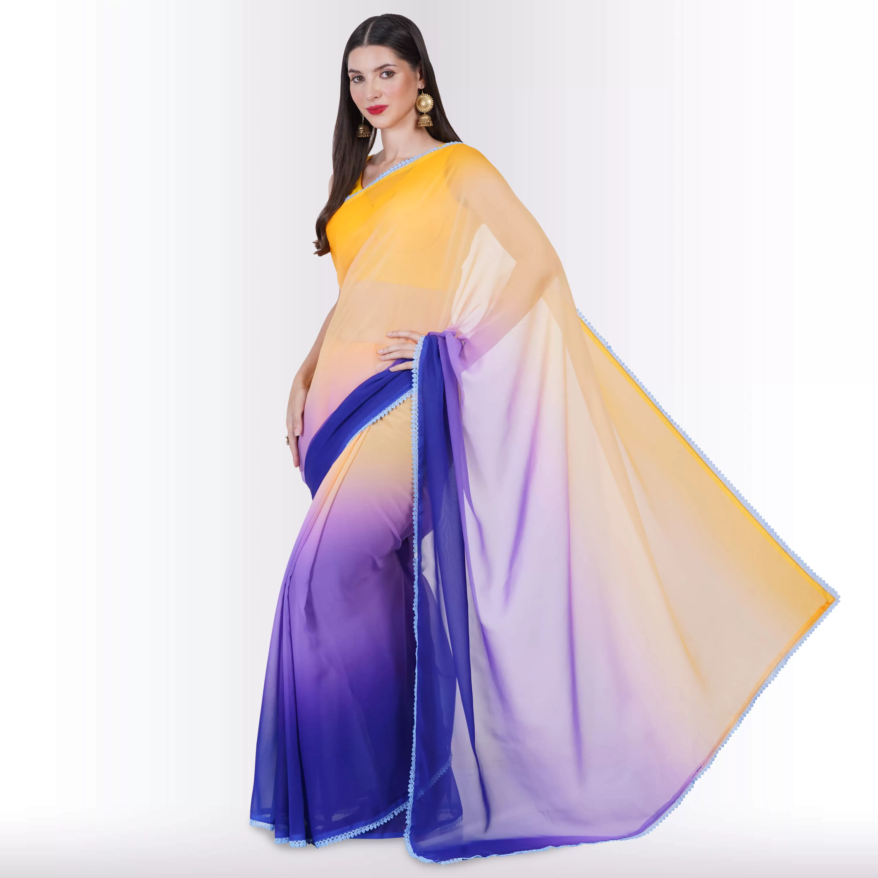 Georgette Saree in multi-color - Yellow