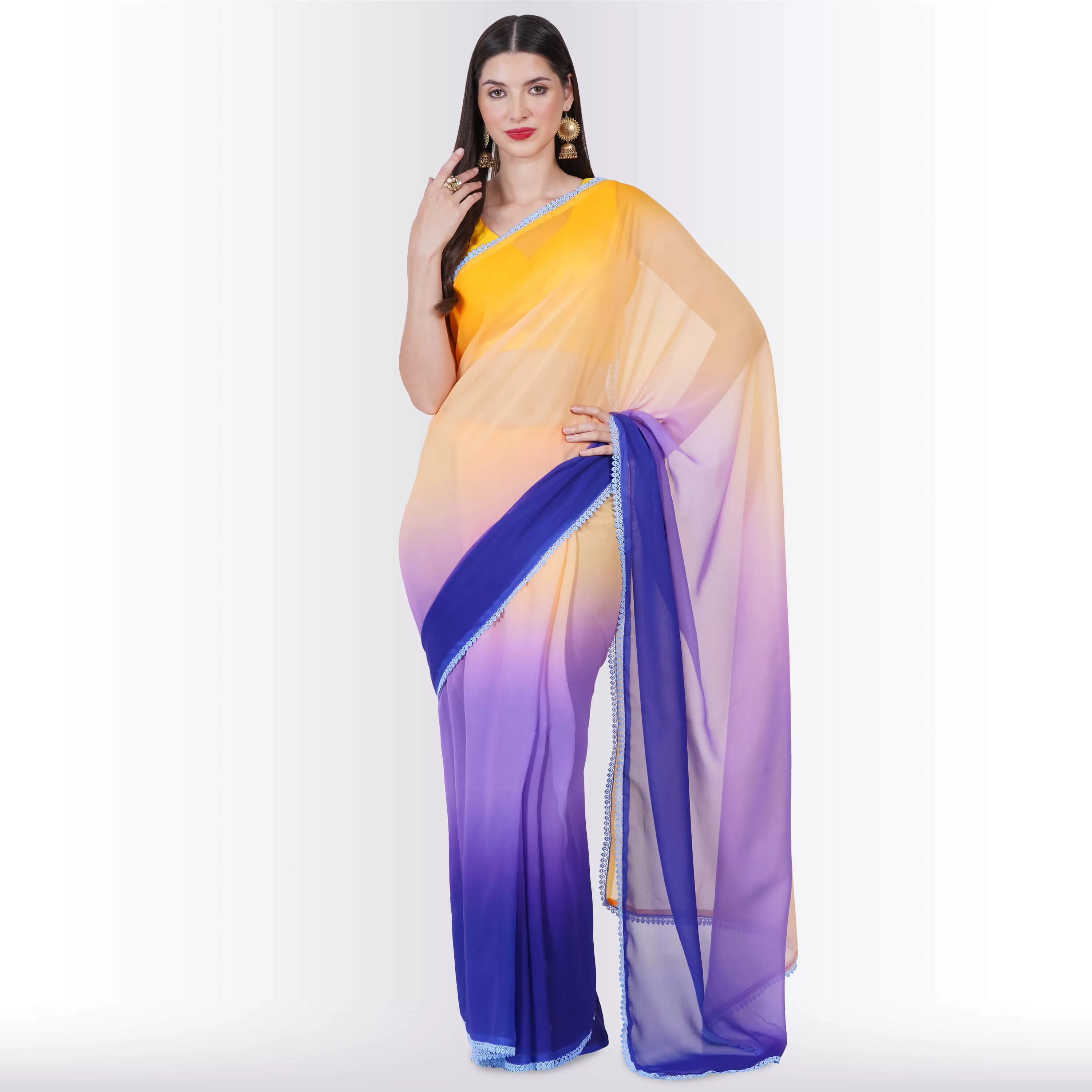 Georgette Saree in multi-color - Yellow