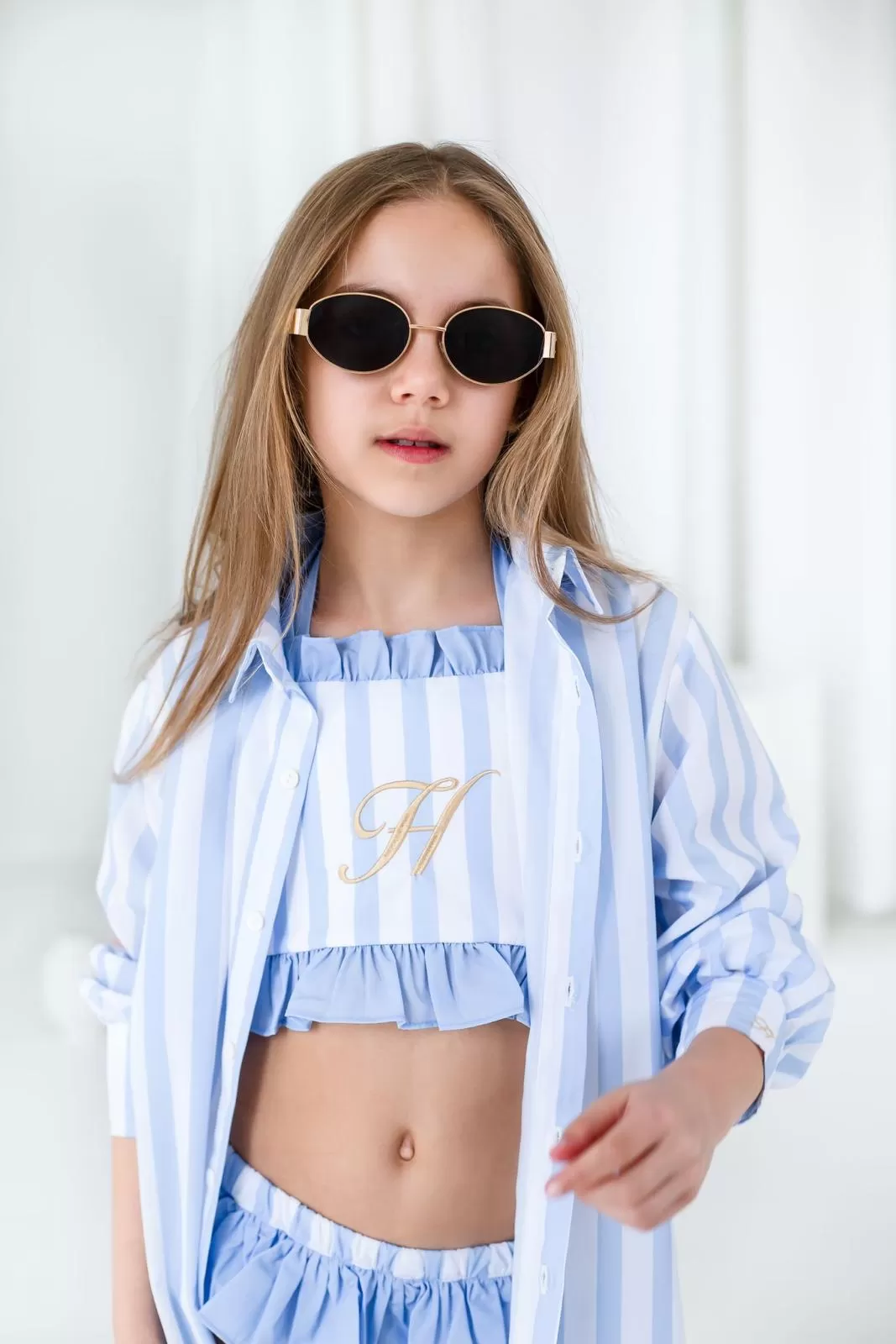 Girls Blue Stripe Two Piece