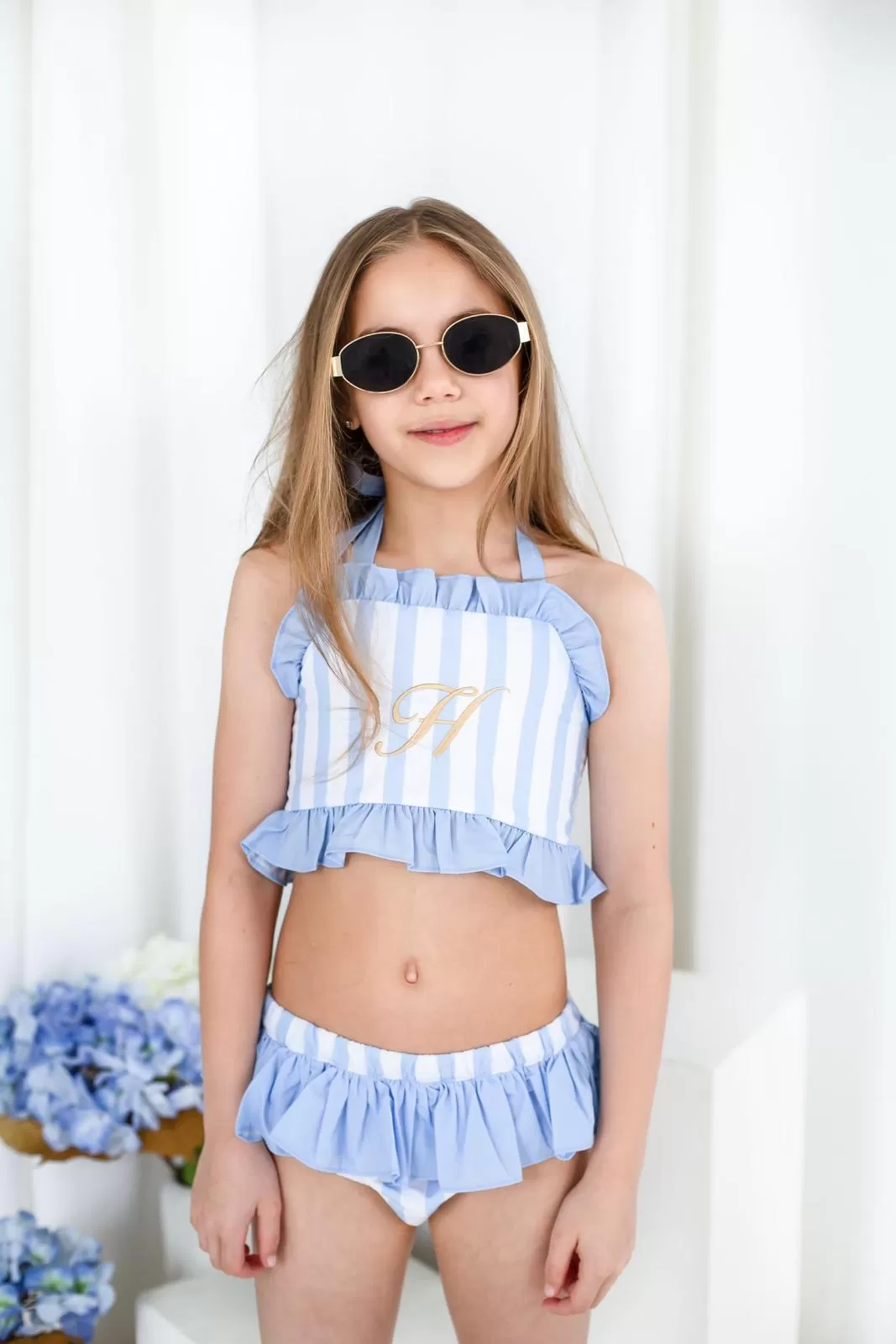 Girls Blue Stripe Two Piece