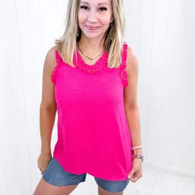 Hot Pink Airflow Crinkle Ruffle Detail Sleeveless Blouse