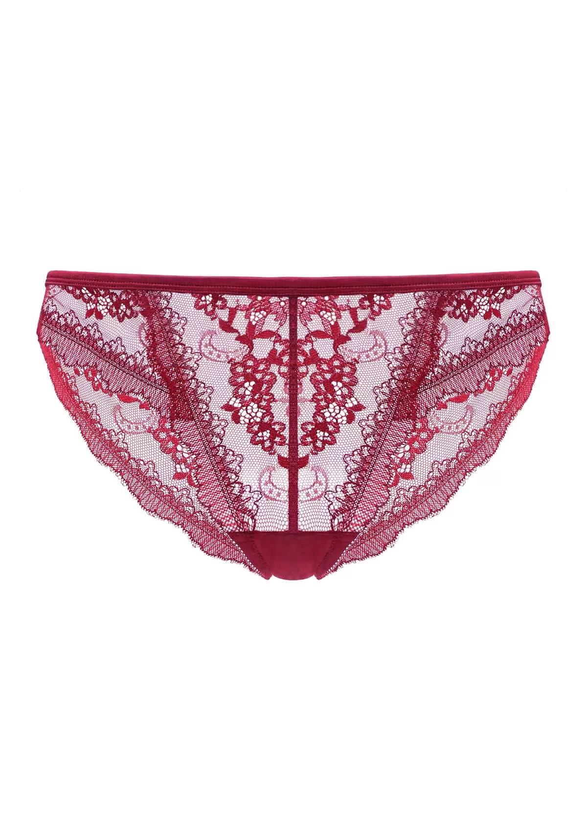 HSIA Floral Bridal Lace Back Burgundy Bikini Underwear