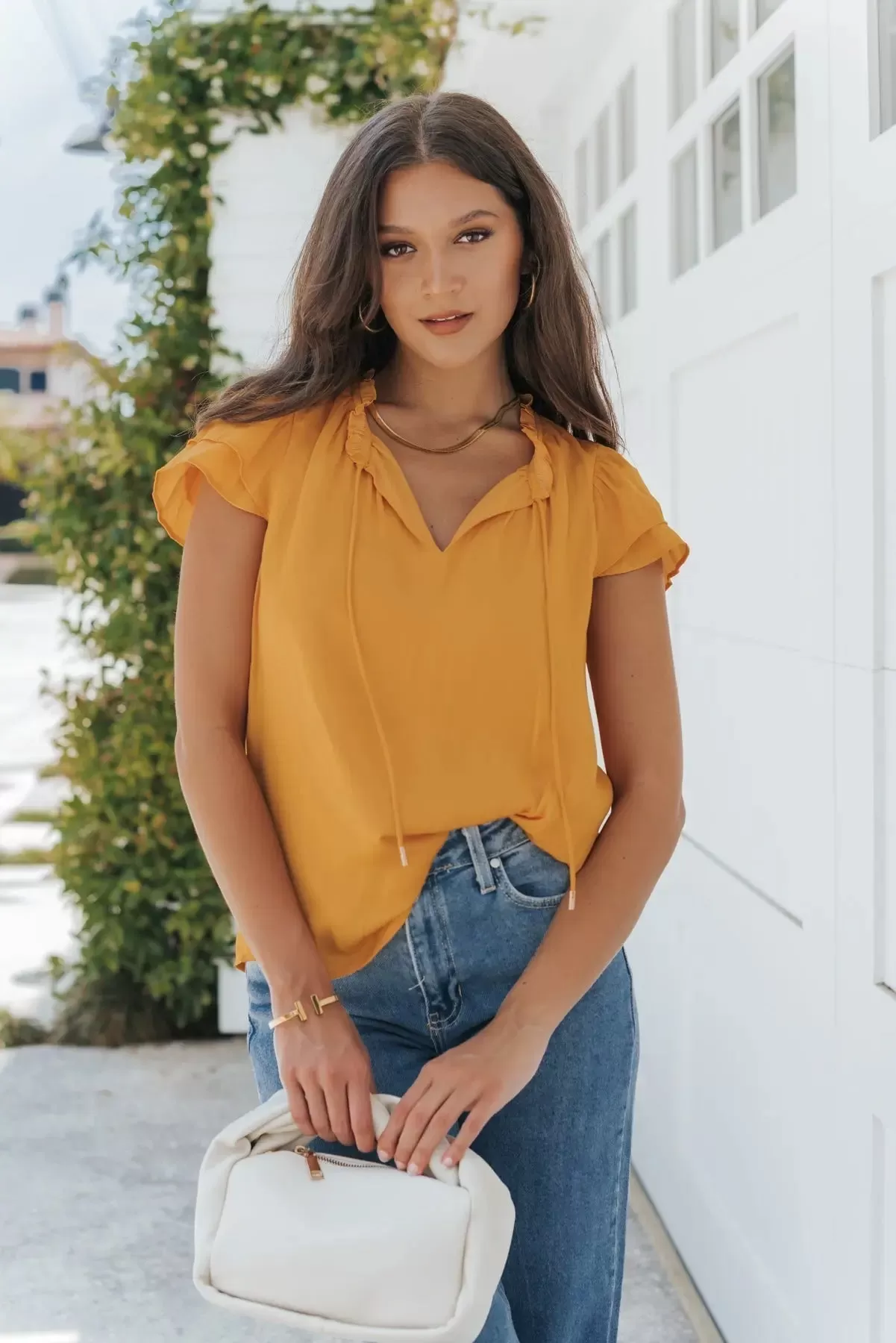 Isabelle Mango Ruffle Sleeve Blouse - Final Sale