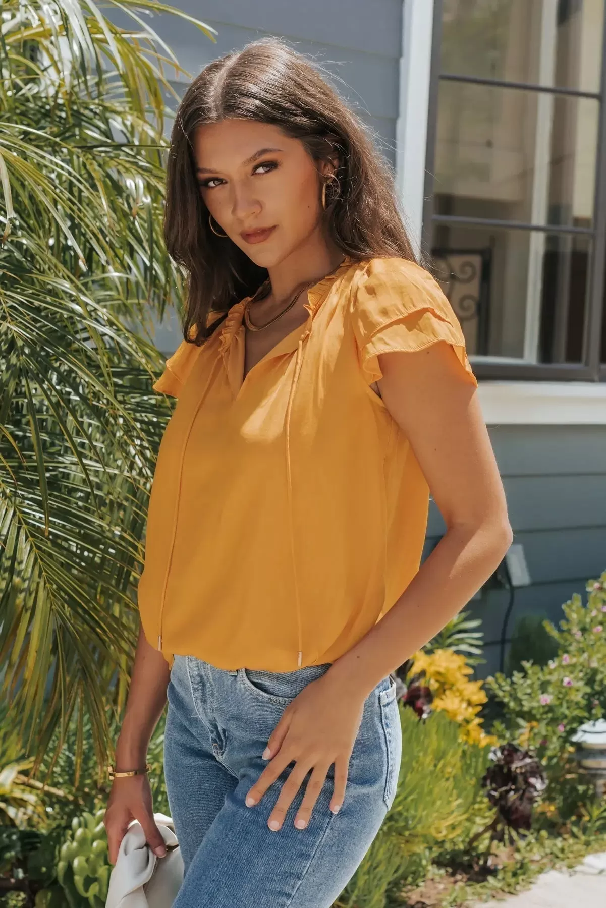 Isabelle Mango Ruffle Sleeve Blouse - Final Sale