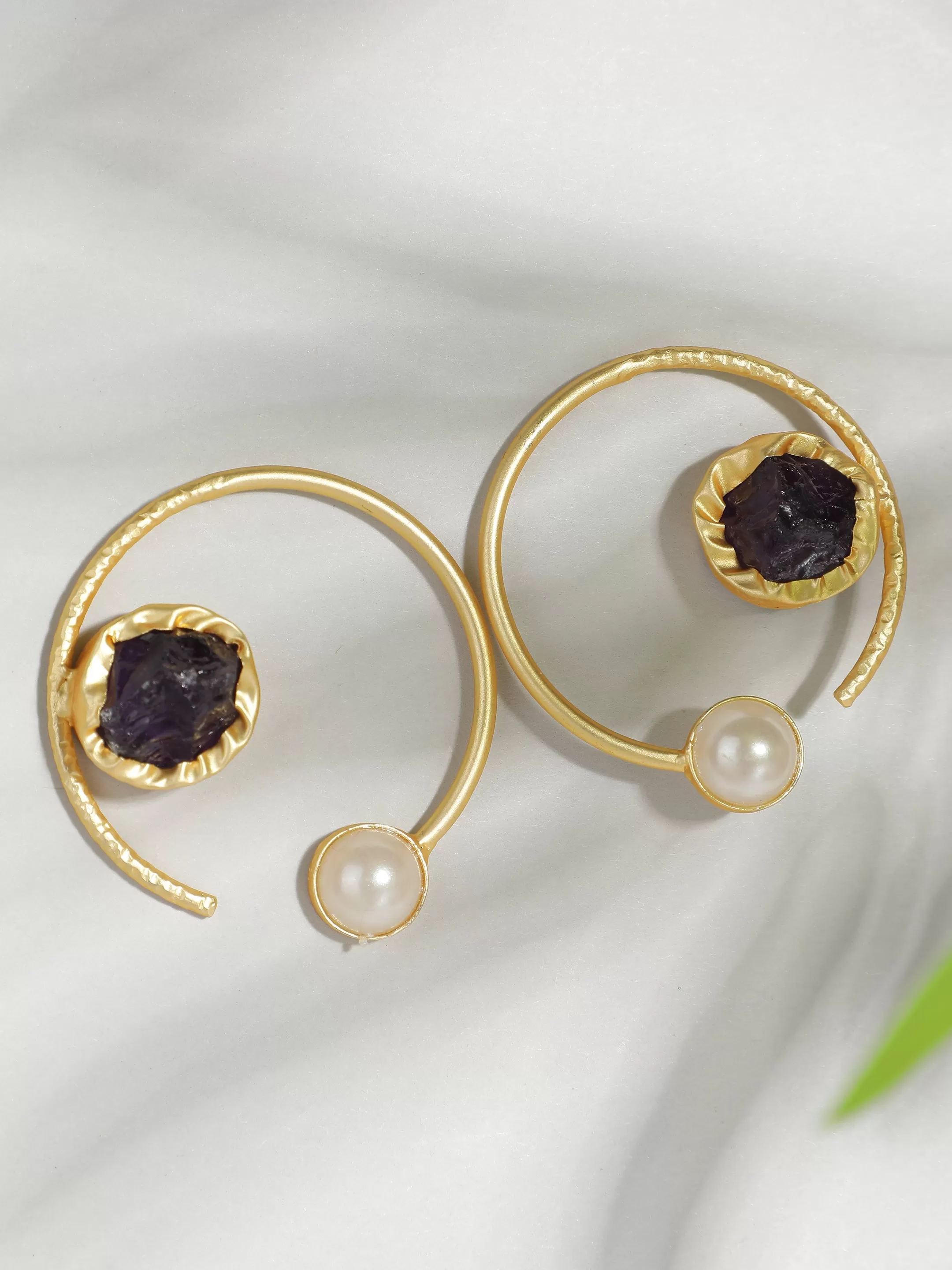 Ishin Gold Plated Fancy Purple Stone Circular Shaped Stud