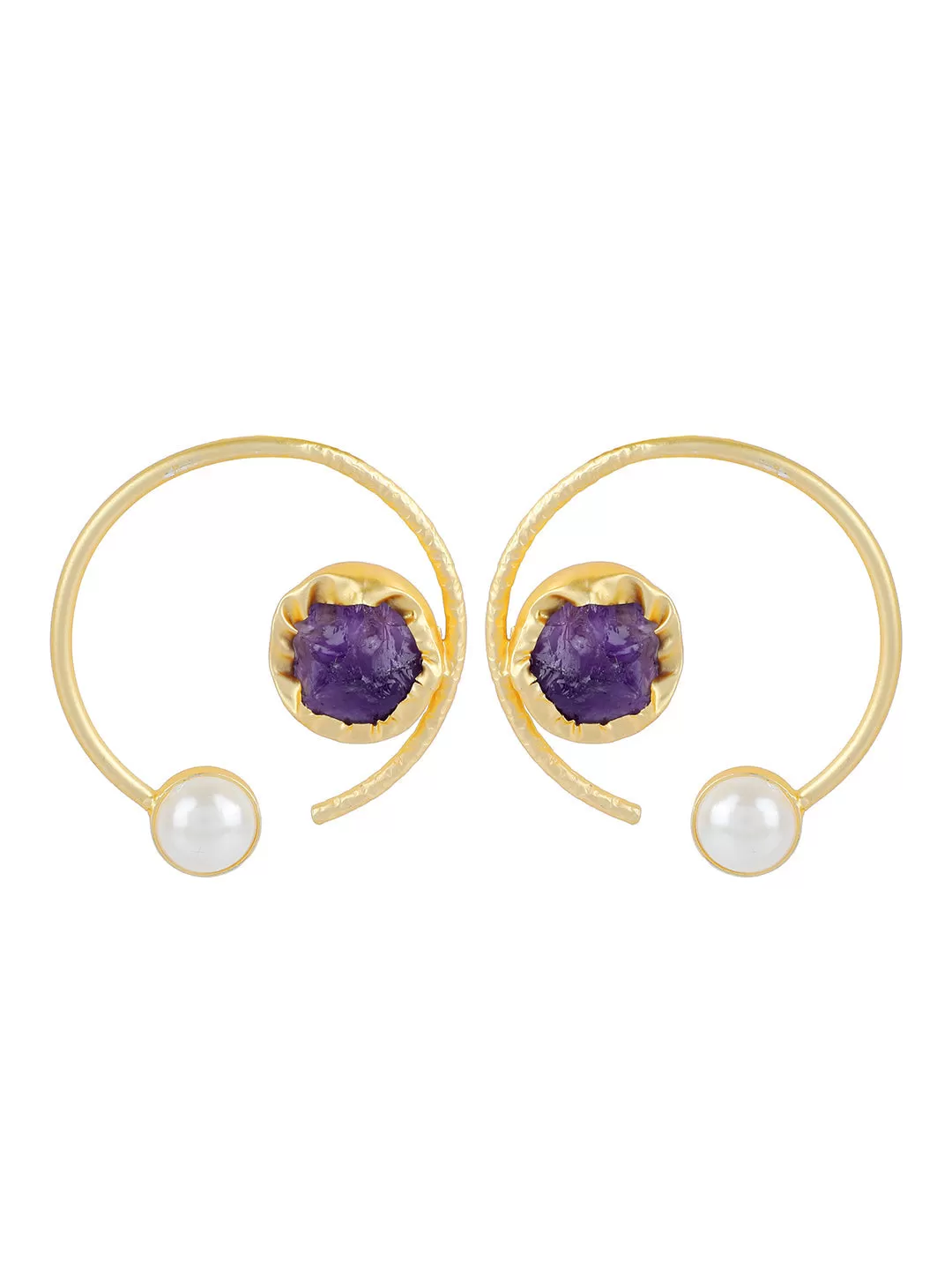 Ishin Gold Plated Fancy Purple Stone Circular Shaped Stud