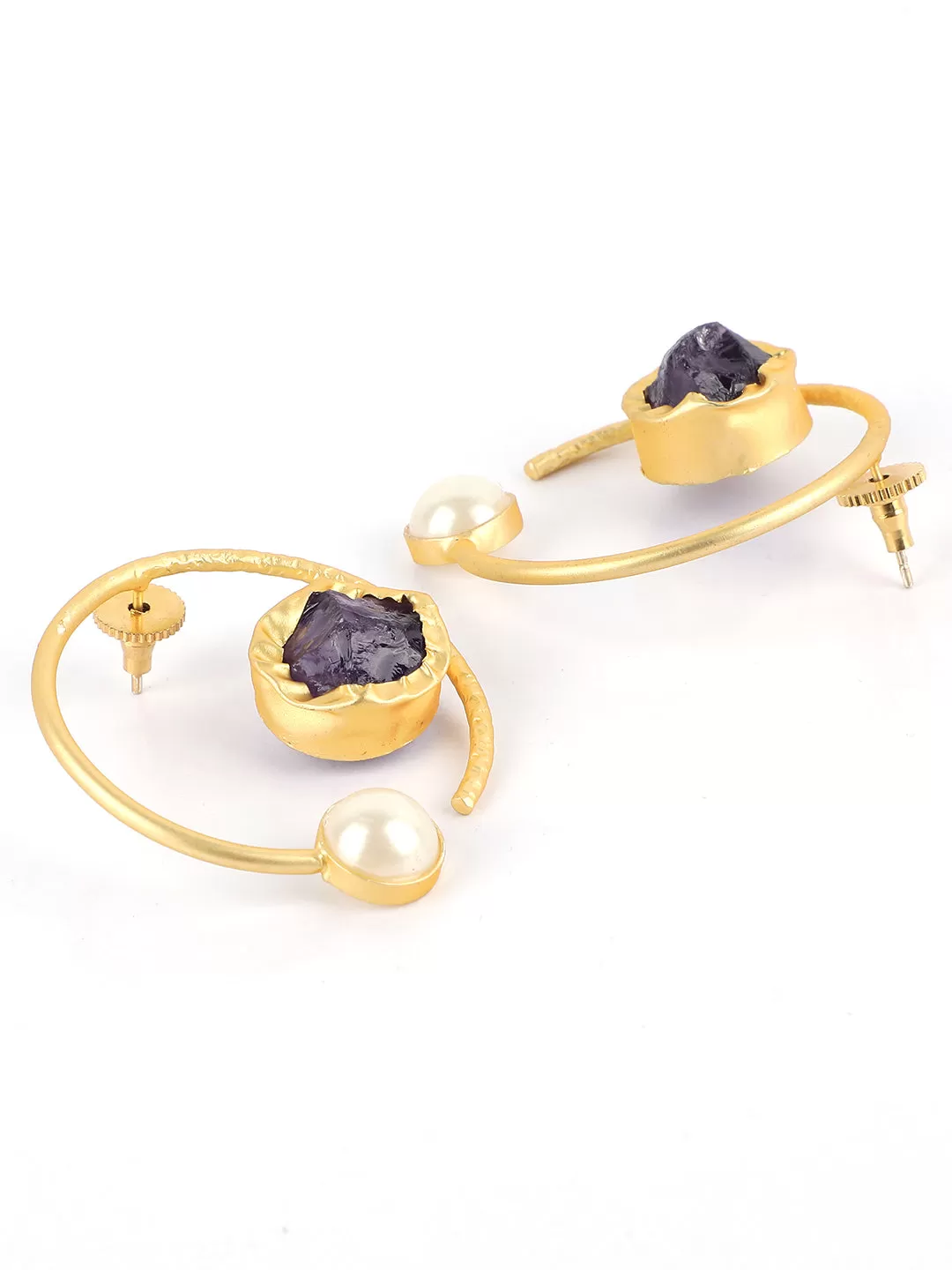 Ishin Gold Plated Fancy Purple Stone Circular Shaped Stud