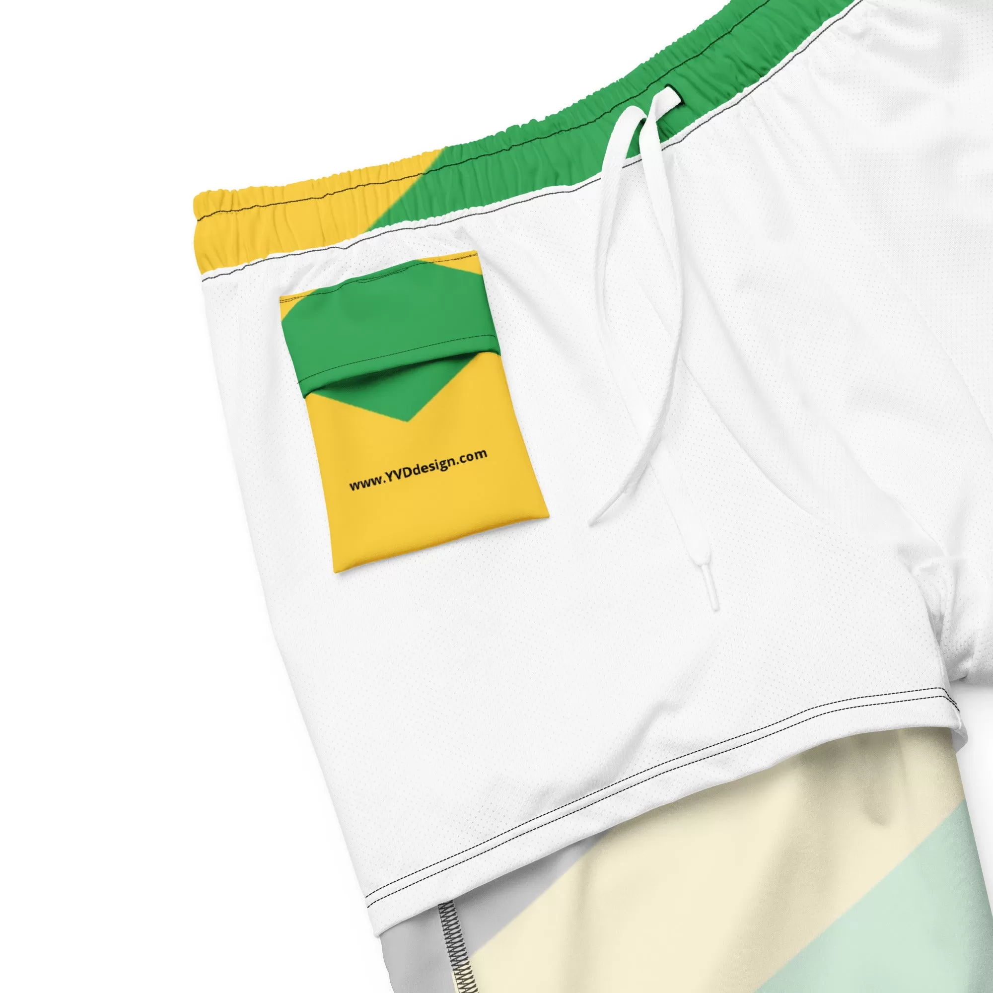 Jamaica Flag Mens Swim Trunks / Eco Friendly Swim Trunks For Men / Mesh Pockets / Small Inside Pocket For Valuables