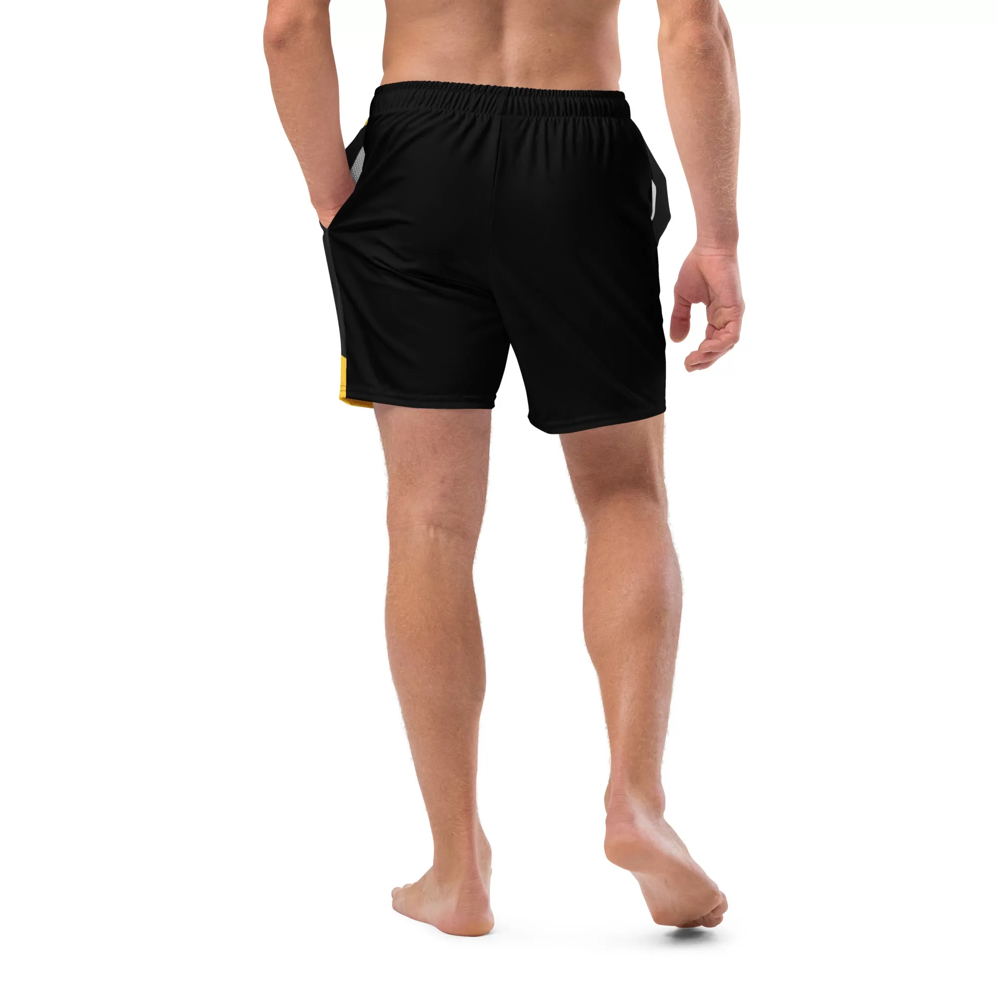 Jamaica Flag Mens Swim Trunks / Eco Friendly Swim Trunks For Men / Mesh Pockets / Small Inside Pocket For Valuables