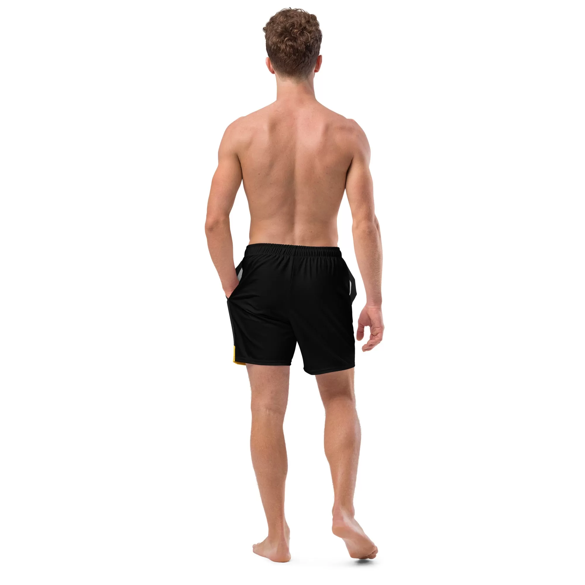 Jamaica Flag Mens Swim Trunks / Eco Friendly Swim Trunks For Men / Mesh Pockets / Small Inside Pocket For Valuables