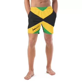 Jamaica Flag Mens Swim Trunks / Eco Friendly Swim Trunks For Men / Mesh Pockets / Small Inside Pocket For Valuables