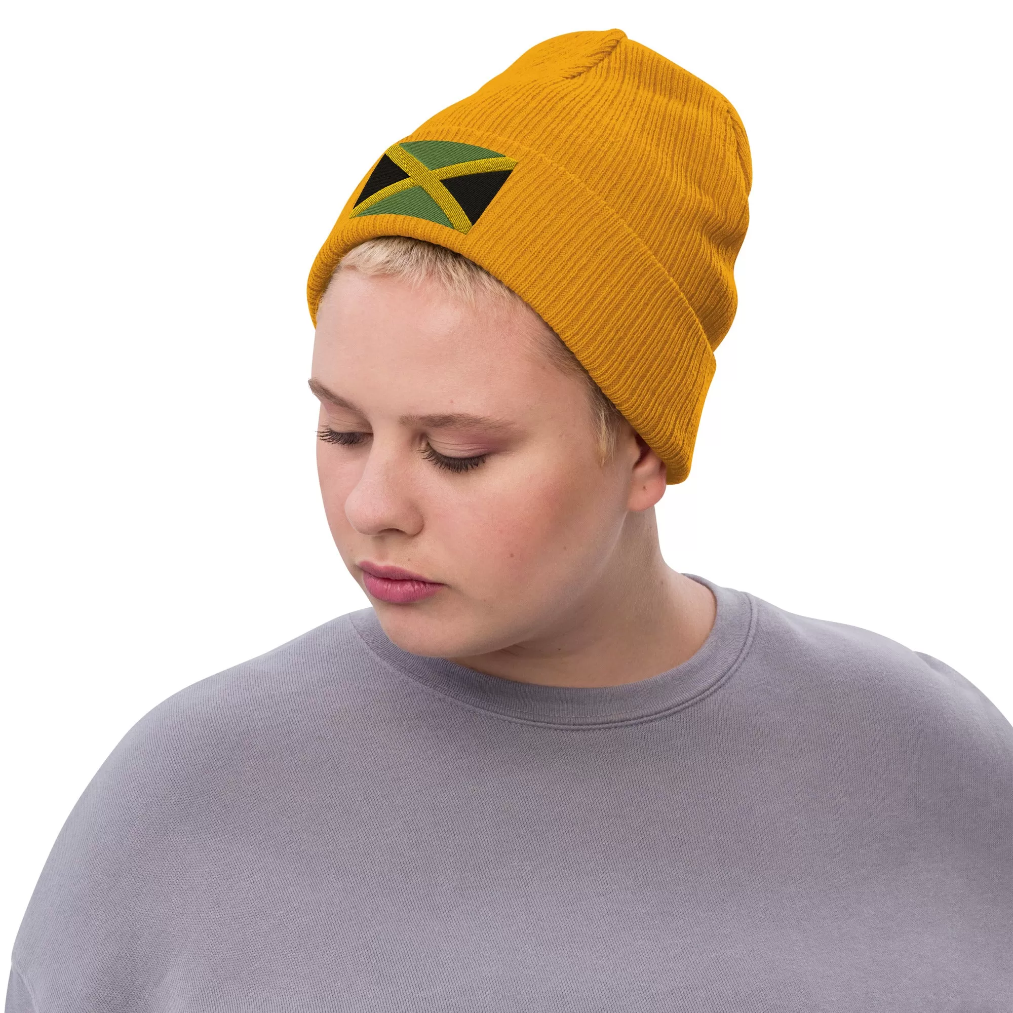 Jamaican Beanie Hat / Ribbed Knit Hat With Embroidered Jamaica Flag / 8 Colors Available / Recycled Polyester